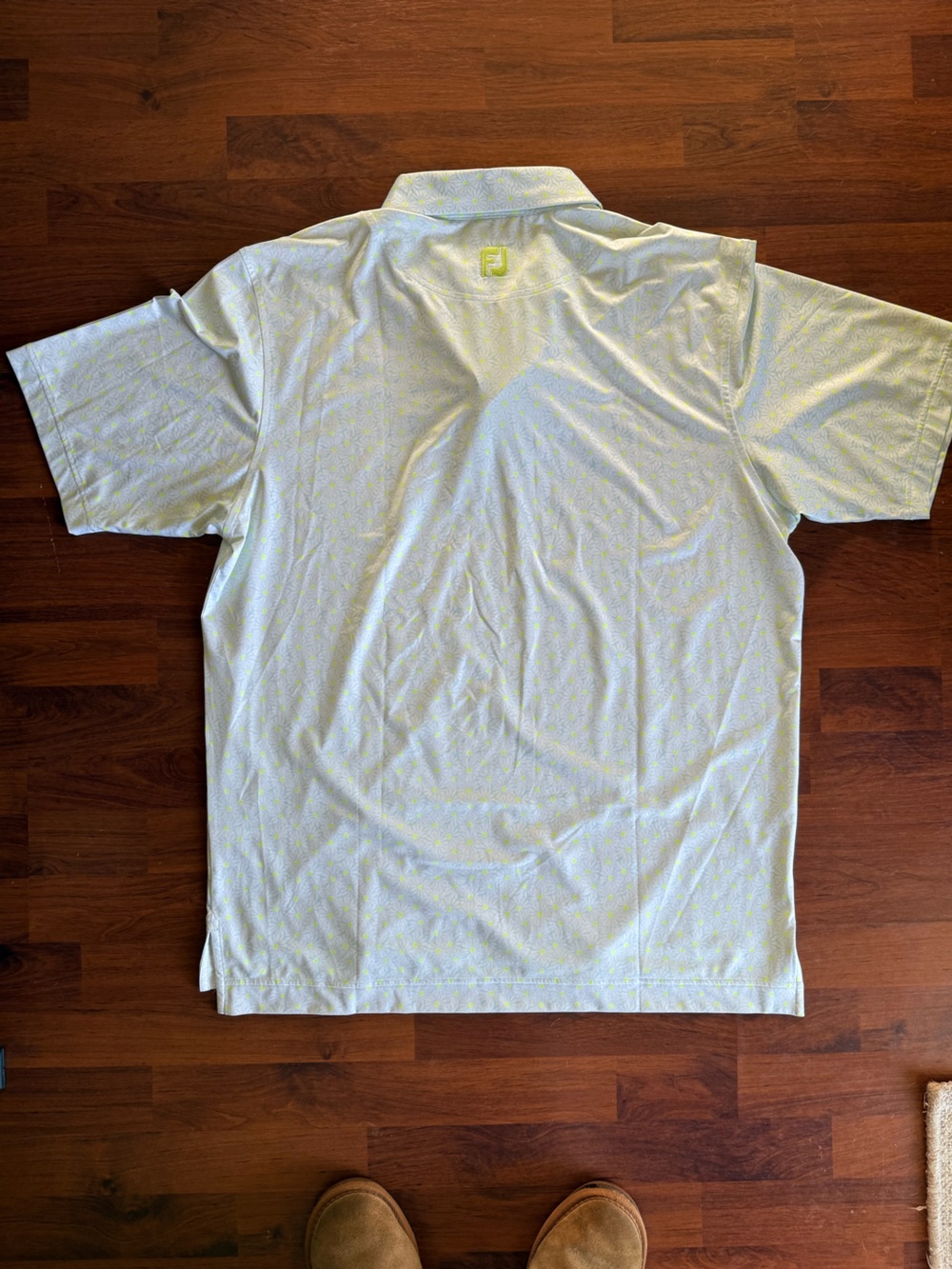 FootJoy Pale Blue Polo with Yellow Floral Daisy Dot Print - Picture 6 of 7